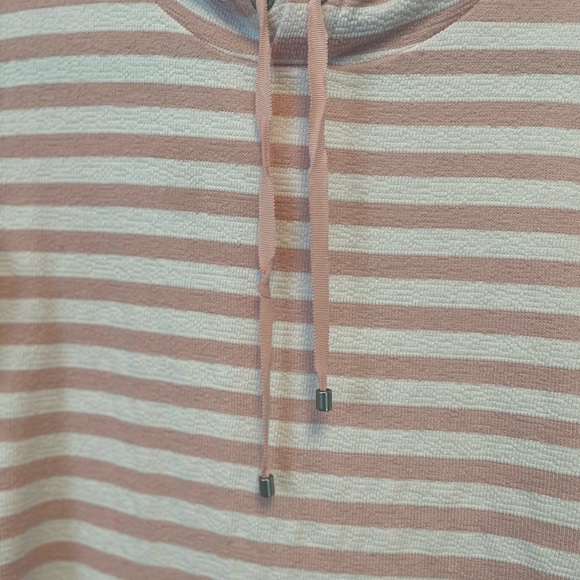 Jones New York pink and White Striped Knit Pullover Hoodie Kangaroo Pocket S - Picture 3 of 9